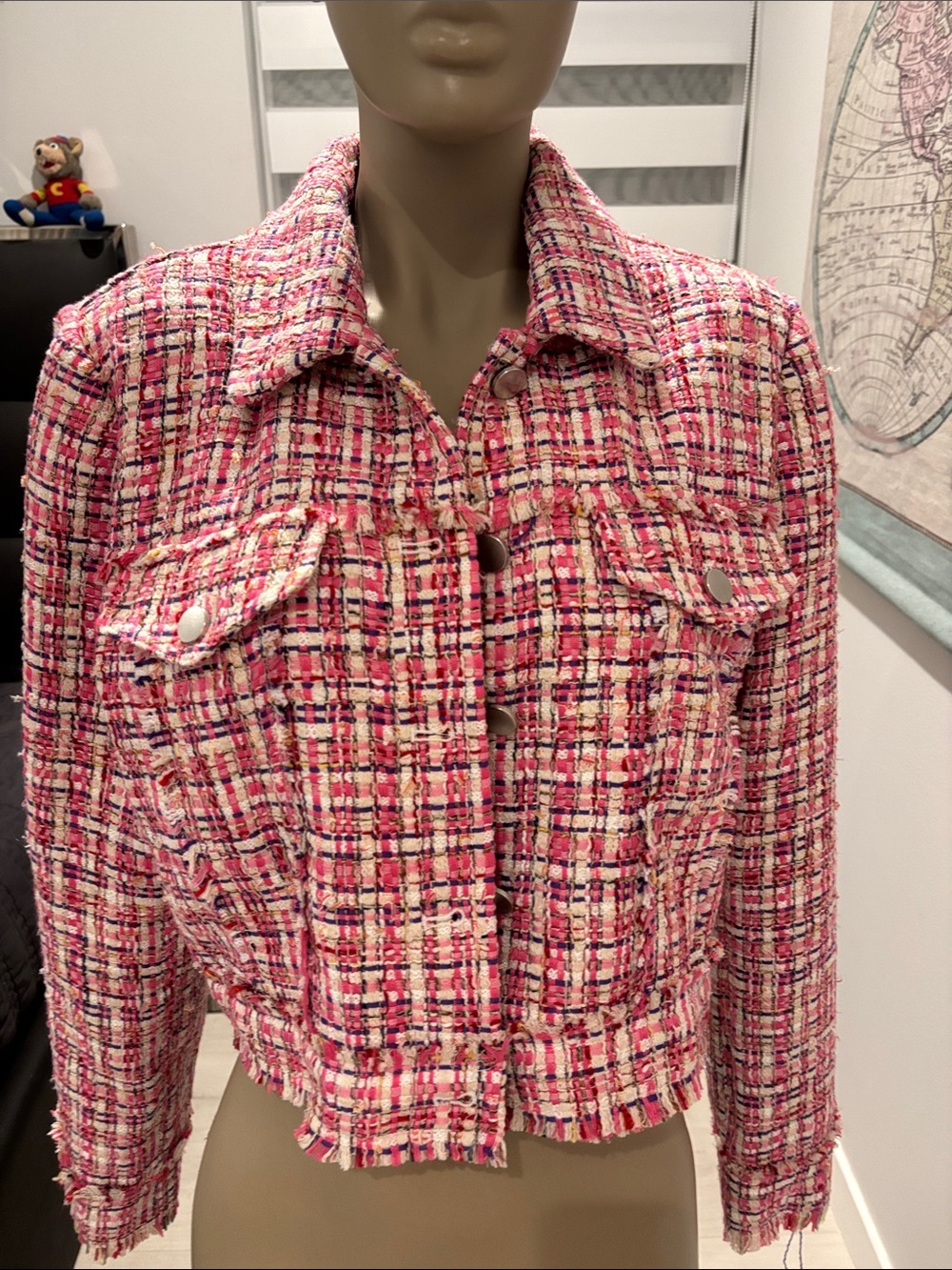 House of Harlow 1960 Pink Tweed Cropped Blazer
